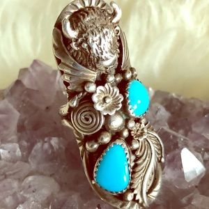 Silver and Turquoise Buffalo ring sz6